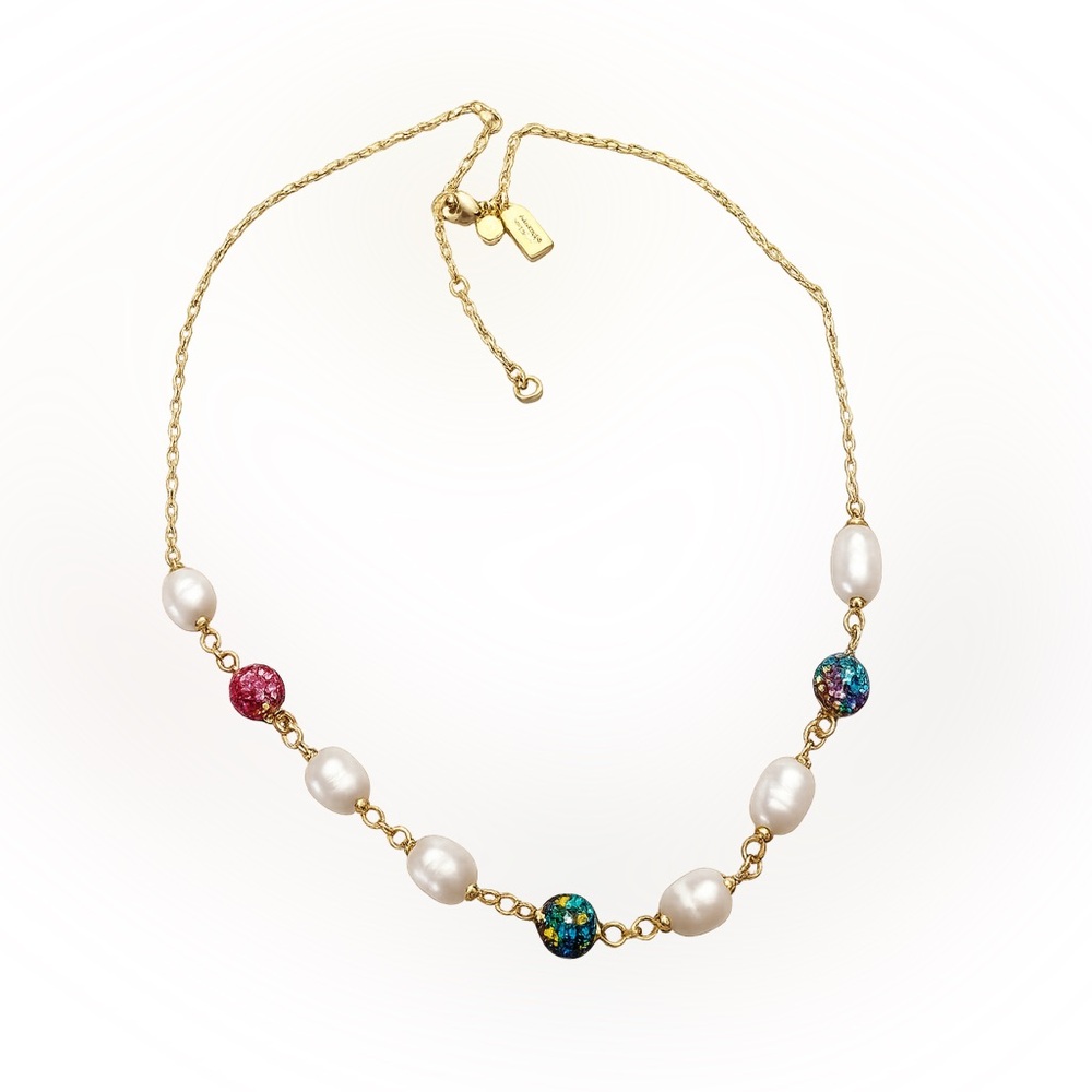Kate Spade Gold Pearl Necklace with Multicolor Accent Beads